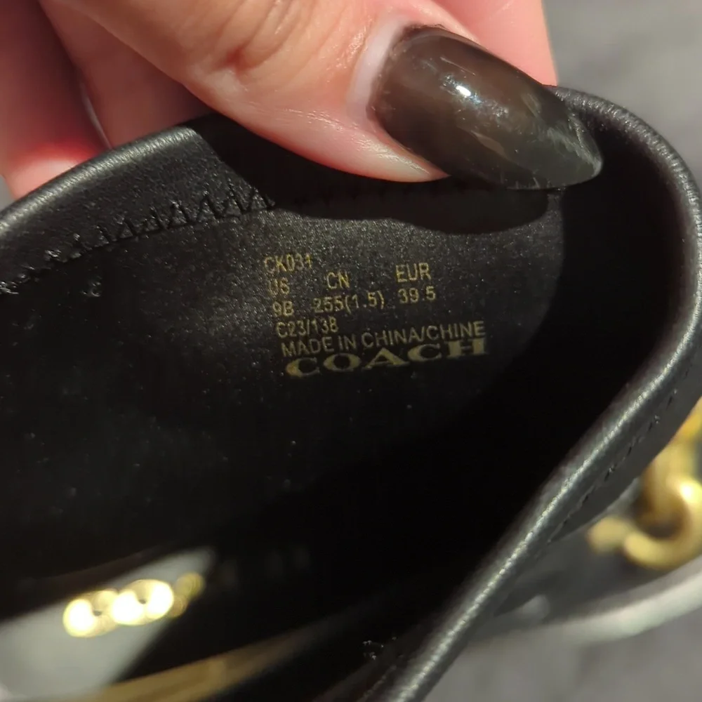 Coach Kenna Bootie Size 9 Black Leather Ankle Boots with Gold Chain Detail - Picture 10 of 10